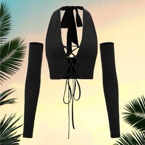 Black halter top with sleeves